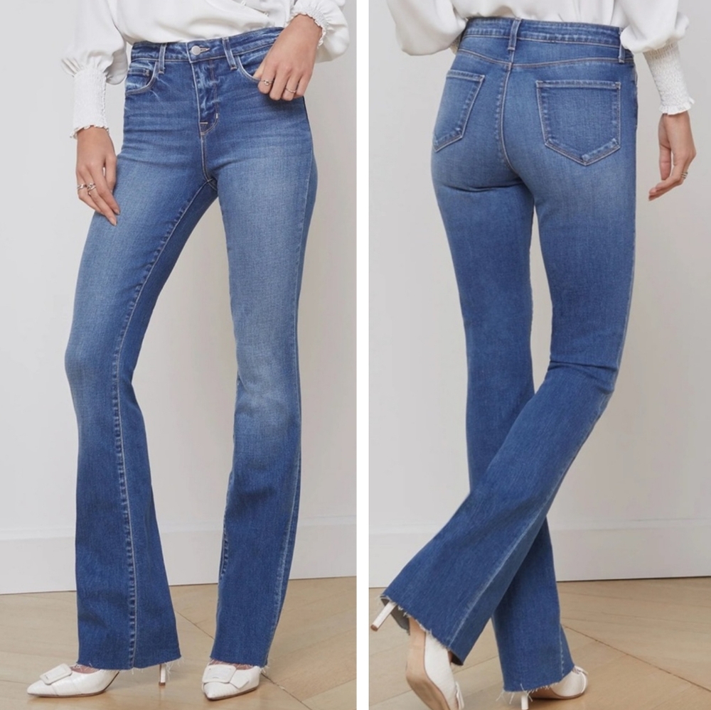 L'agence Ruth high waisted straight leg Cambridge wash raw hem jeans